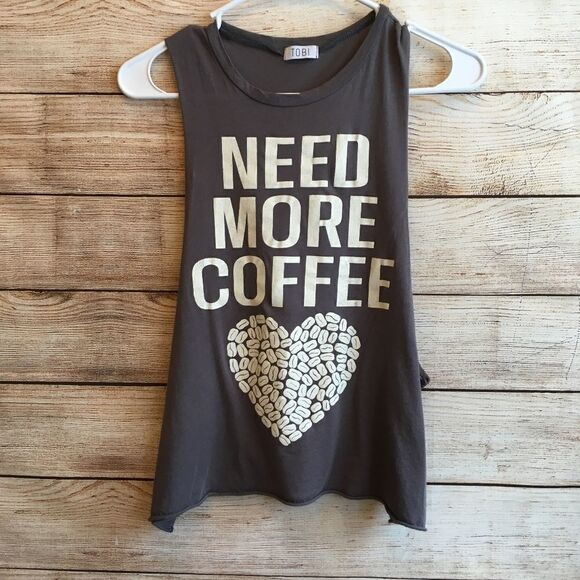 TOBI "NEED MORE COFFEE" TANK TOP IN GRAY‎ - Picture 2 of 6
